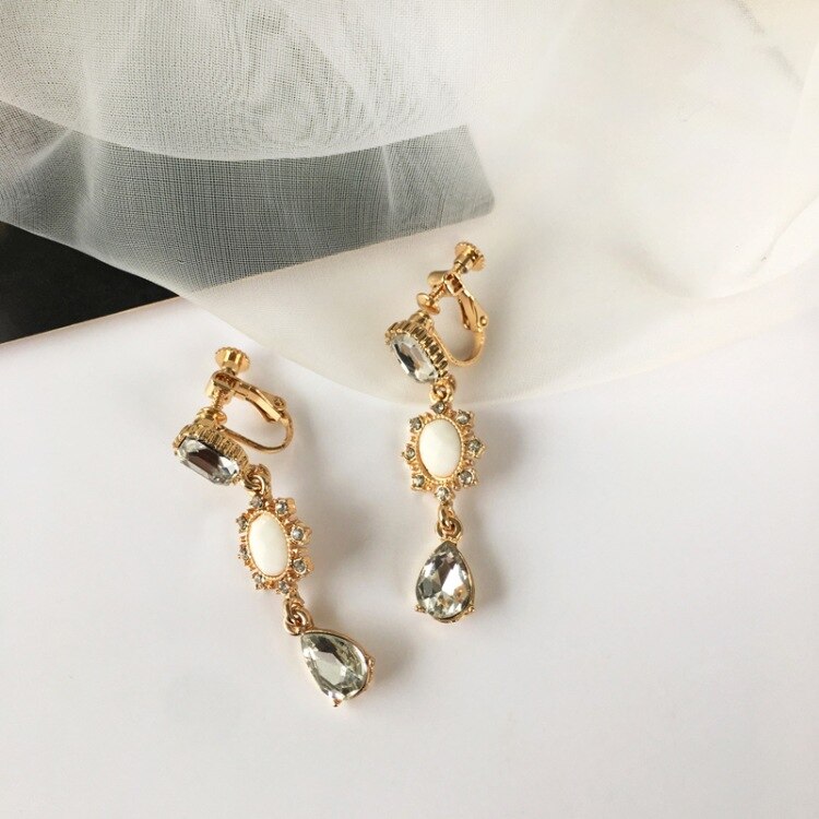 Eenvoudige Cubic Zirkoon Water Clip Op Oorbellen Vrouwen Crystal Verklaring Oorbellen