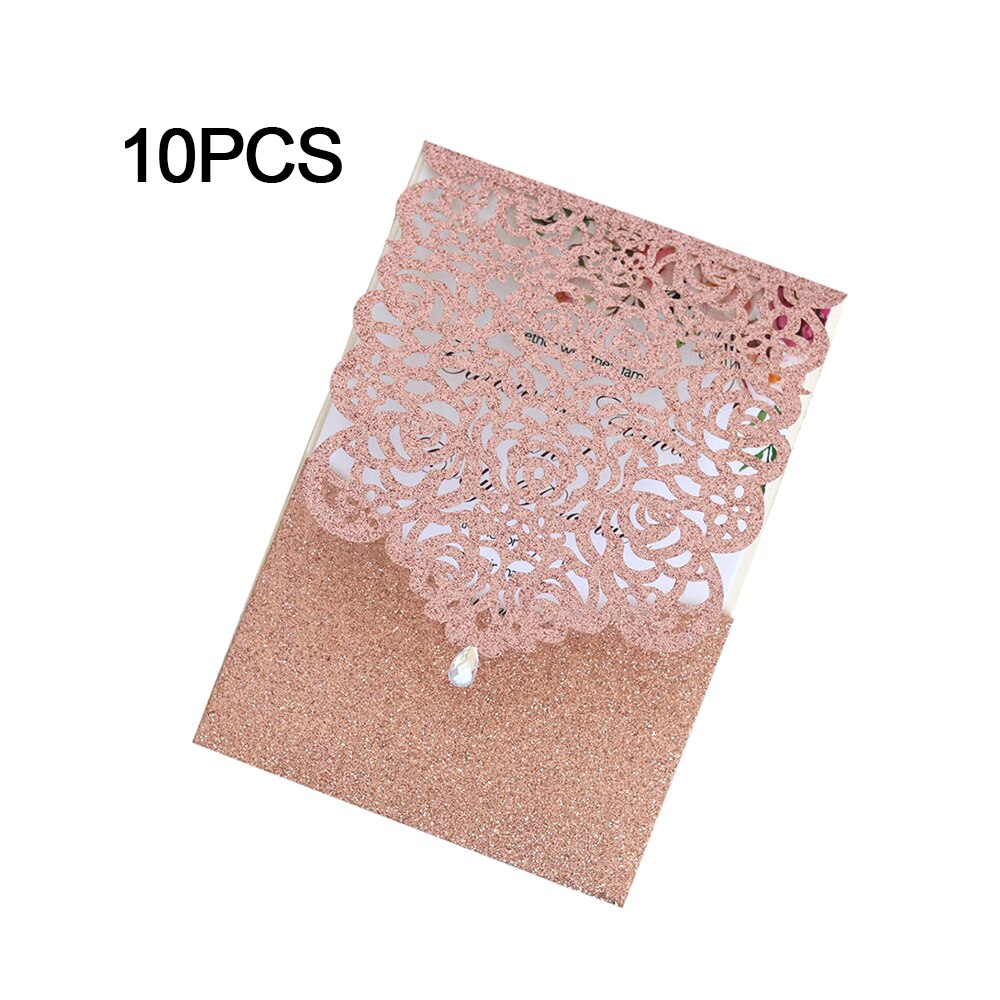 10pcs Pearl paper Business Invitation Glitter Openwork Pocket Rose Lace Invitation Card Wedding Invitation Universal