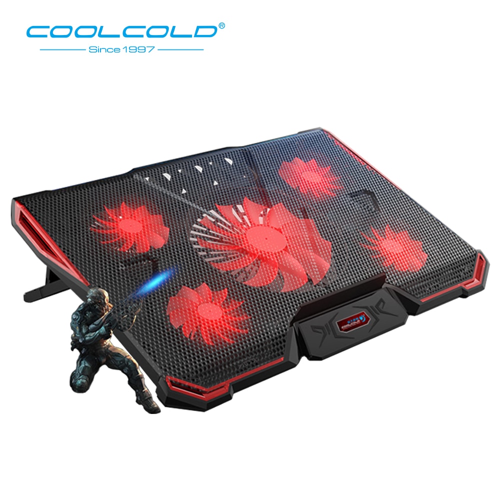 Coolcold Laptop Cooling Pad 2 Usb 5 Fan Gaming Led Licht Notebook Koeler Voor 12-17 Inch Laptop Macbook