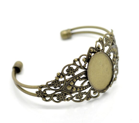 8 sezonów w stylu klasyczny antyczny brąz kwiat kamea ustawienie bransoletki bransoletki 17 cm (dopasowanie 25x18mm), sprzedawane za pakiet 4