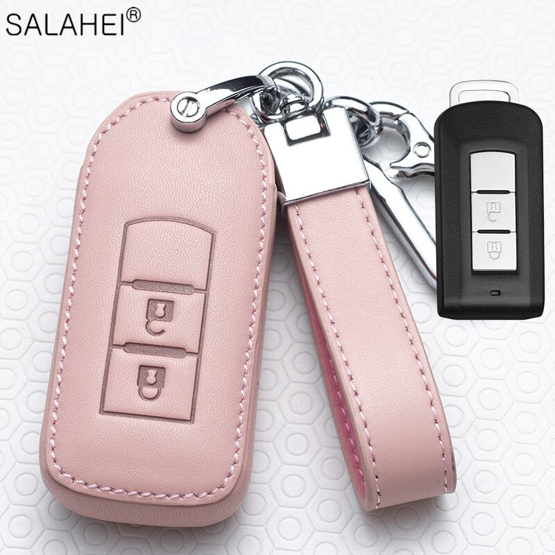 Mode Lederen Auto Key Case Cover Voor Mitsubishi Outlander Lancer 10 Pajero Lancer Ex Sport L200 Asx Rvr Smart Remote protector: A-pink