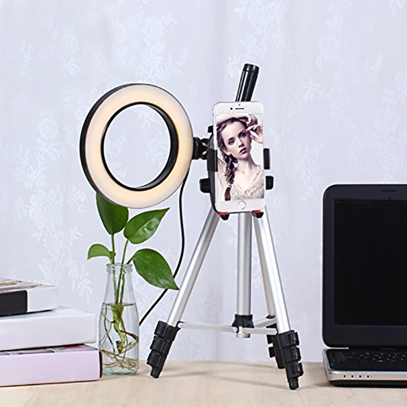 5.7-inch LED tripod ring fill light for Video Makeup Mini LED Camera Light with Smart Phone Holder Desktop LED Lamp