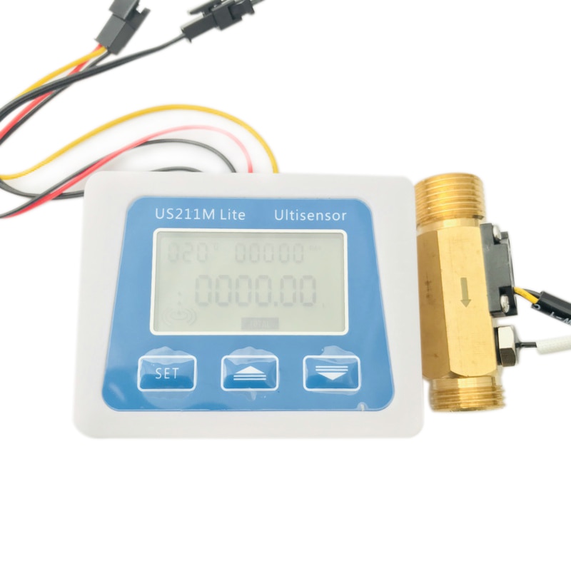 -Digital LCD Display Water Flow Sensor Meter Flowmeter Rotameter Temperature Time Record with G1/2 Inch Flow Sensor