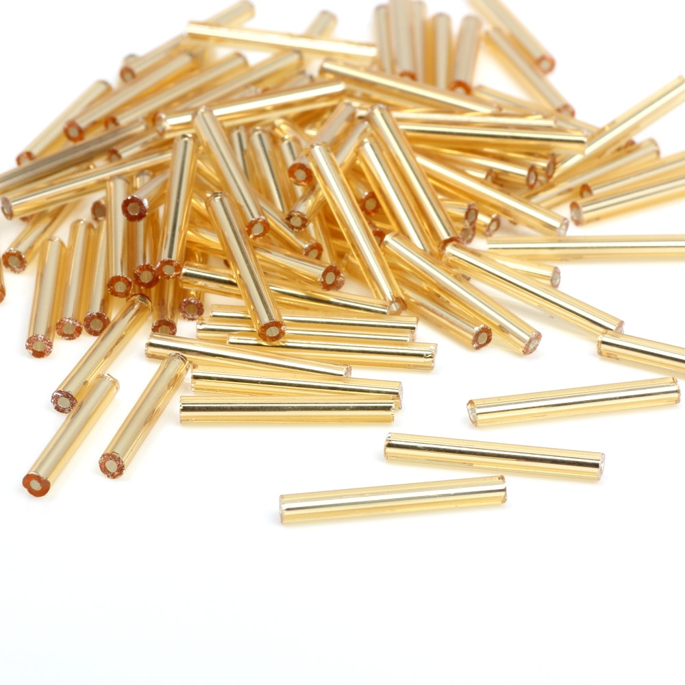 OlingArt Gold Silver 45g/lot Silver-Lined Glass Seed Beads 9-30mm Bugle Tube necklace Bracelet earrings DIY jewelry making