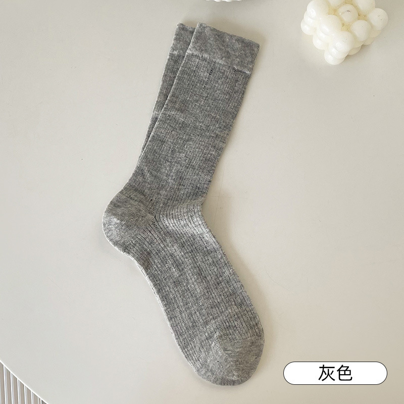 1Pair Women Thin Hollow Out Long Loose Socks JK Lolita Sweet Girls Japanese Solid Color Breathable Cotton Spring Summer Stocking: SKY BLUE