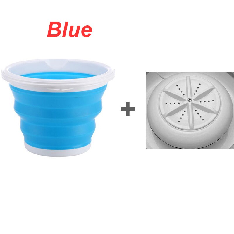 Mini vaskemaskine bærbar ultralydsrenser turbine sammenklappelig spand type tøjvask rengøring til hjemmerejse: Blå