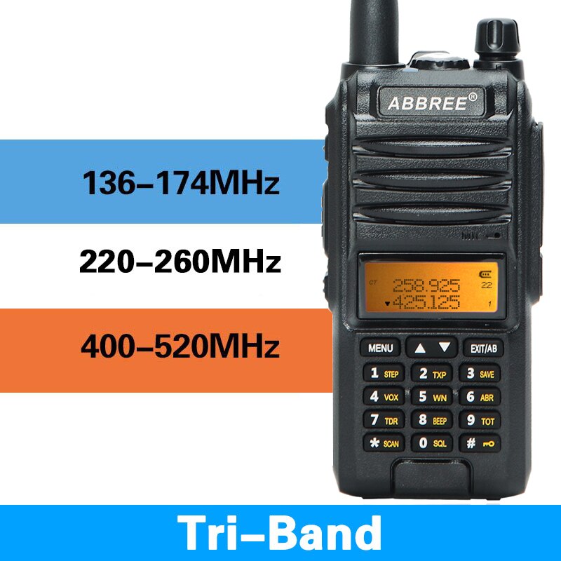 Abbree AR-F3 8w Tri-Band Walkie Talkie 220-260MHz Amateur Ham handheld Tragbare radio Comunicador Sender transceiver Wandern