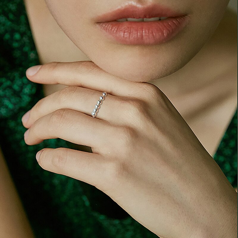 Stainless Steel Anxiety Spinner Rings Anxiety Ring with Beads Stress Relief Fidget Rings For Women Men Jewelry