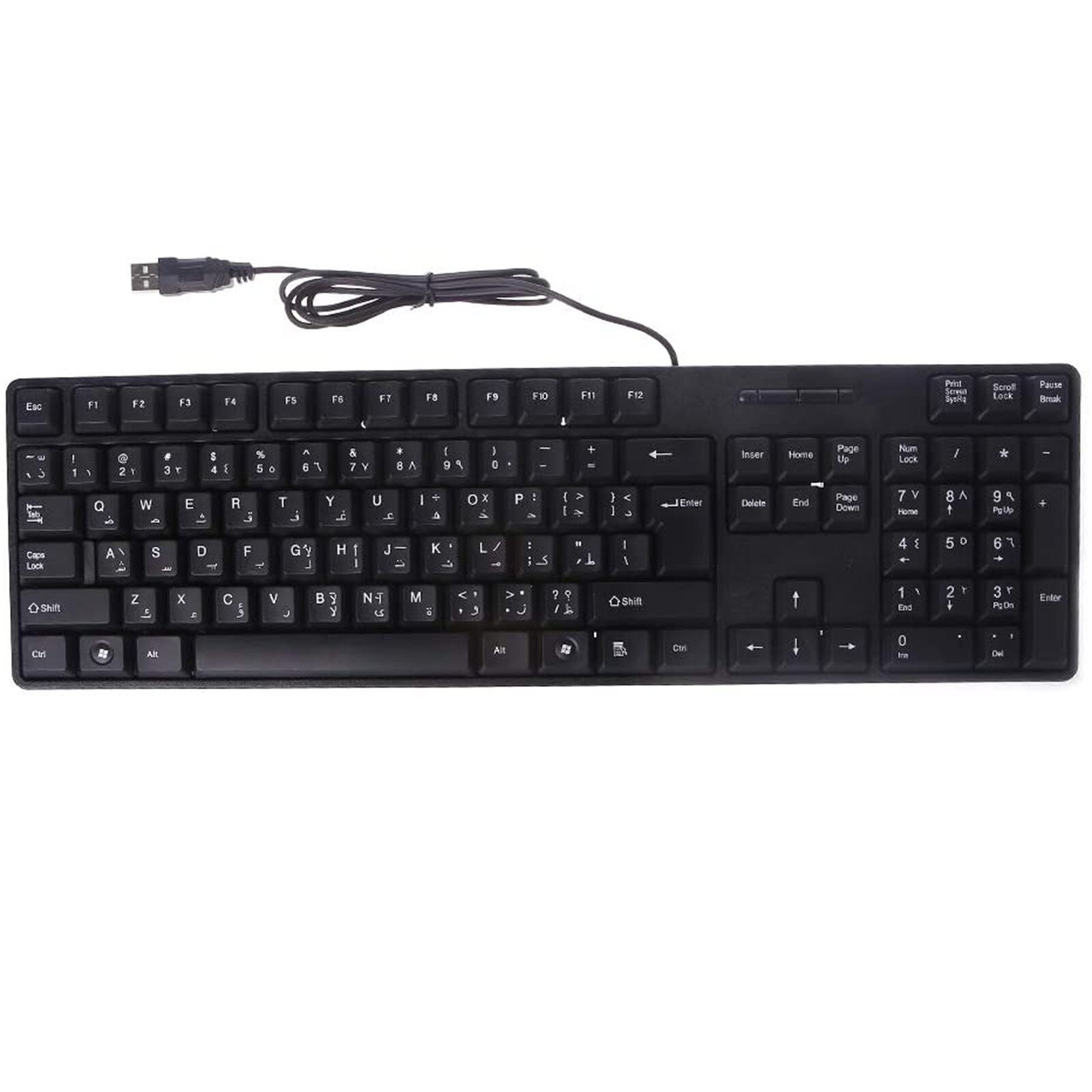 1PC Arabic English Silent Keyboard Waterproof Office Keyboard for Windows Computer Ergonomic Desktop Keyboard Black: Default Title