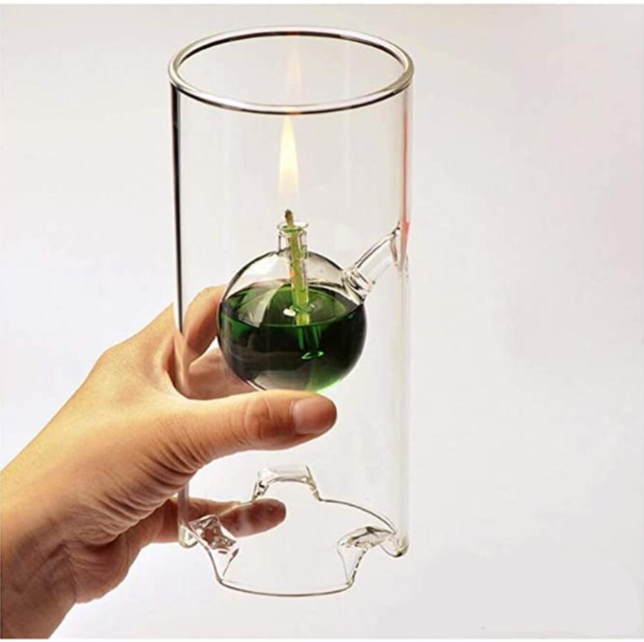 Memeokon håndlavet glas cylindrisk olielampe borosilikat inklusive bliss ophængt orkanlysholder ærmelampe: Hvid