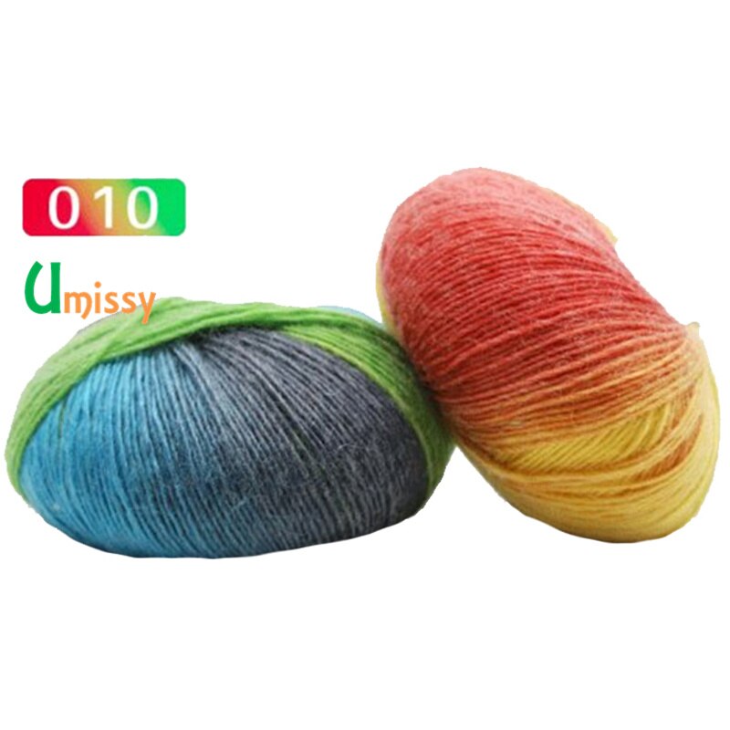 2pcs Cashmere Yarn Knitted Chunky Hand-Woven Woolen Rainbow Colorful Knitting Scores 100% Wool Yarn Needles Crochet Weave Thread: 2pcs 10