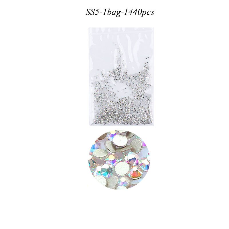 Swarovski – strass en verre à dos plat pour ongles, 1440 pièces, tailles mixtes SS4-SS50, pierres de décoration AB claires pour Nail Art, accessoires de manucure: SS5  1440Pcs