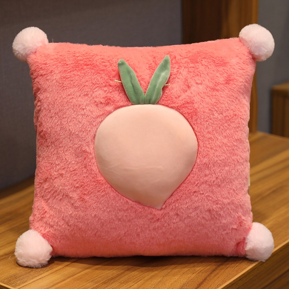 Adorable oreiller en peluche en forme de fruit, carotte, légume, couverture douce 3 in en 1 , kawaii, chaud pour les filles, amoureux, zhz: Oreiller pêche