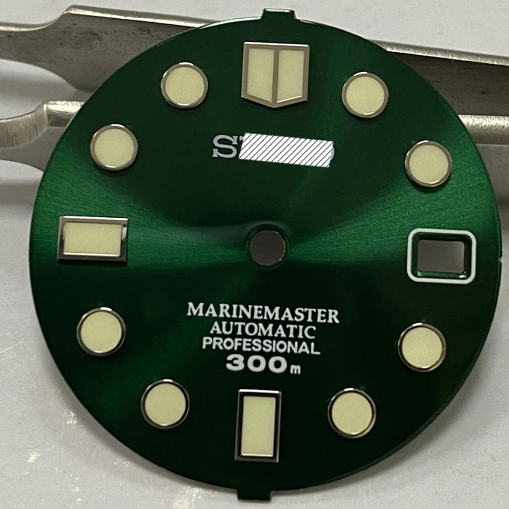 Horloge Onderdelen 28.5Mm Zwart/Green Dial Luminous Marks Duikhorloge Wijzerplaat Geschikt Voor NH35 Automatische Beweging