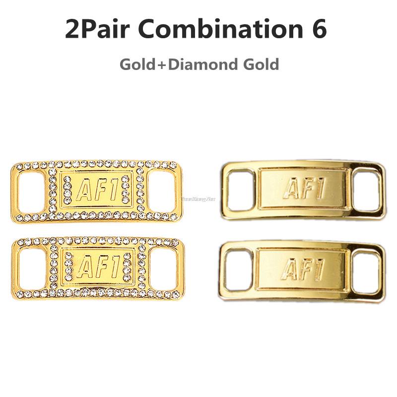 Combinación AF1 de abalorios de diamante para zapatos, cordones de , hebilla de Metal de , decoraciones, Chapa de la Fuerza Aérea 1, accesorios para zapatos: 2Pair Combination 6