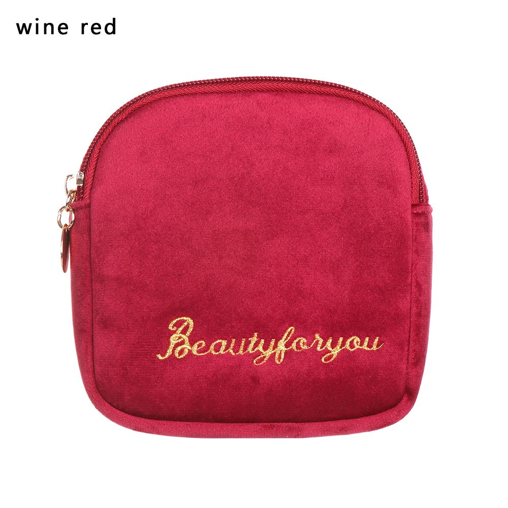 1PC Sanitary Napkin Storage Bag Canvas Pad Makeup Bag Coin Purse Jewelry Organizer Credit Card Pouch Case Tampon Packaging: A-wine red