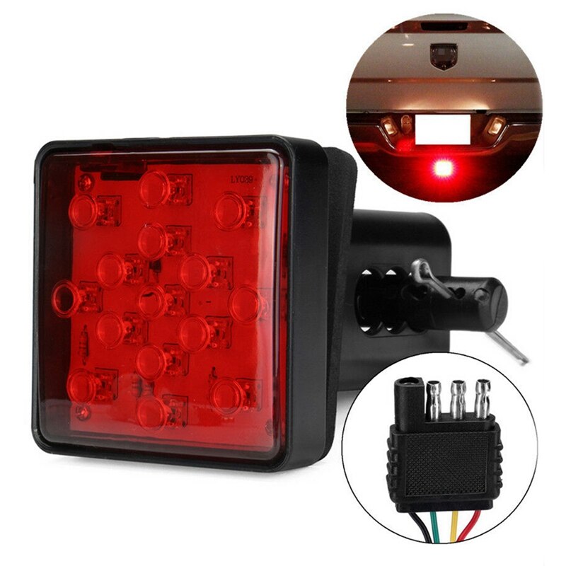 Rojo 15 LED 2 pulgadas remolque camión enganche remolque receptor de transporte cubierta luz de freno con Pin 12V