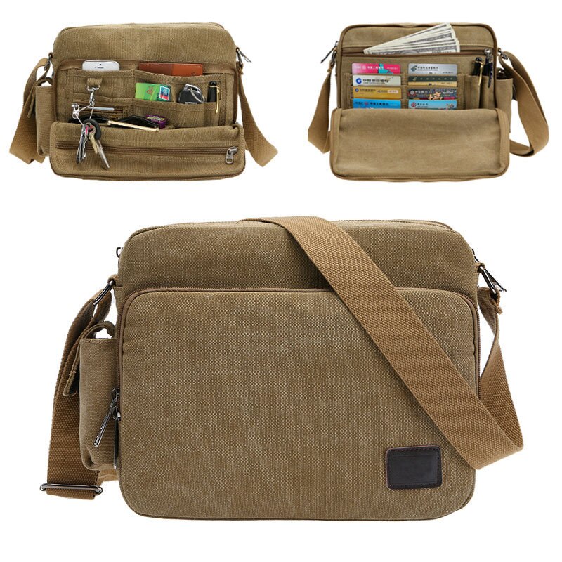 ! multifunktion mænd lærredstaske afslappet rejse bolsa masculina mænds crossbody taske mænd messenger tasker: Khaki