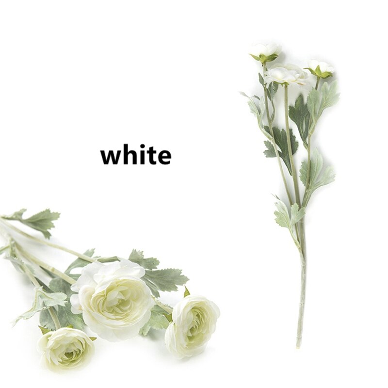 1 stk kunstig ranunkel blomster rosebusk silkeblomster knopp brudebukett gjør-det-selv bryllupsdekorasjoner: Hvit