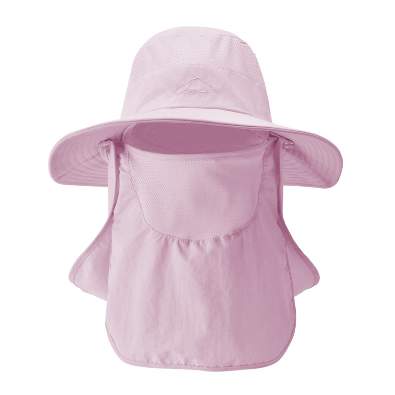 Summer Sun Protection Big Size 62CM Bucket Hats 3-piece Sunscreen Climbing Hat Sun Hat with Neck Flap Removable Fishing Hat: Pink