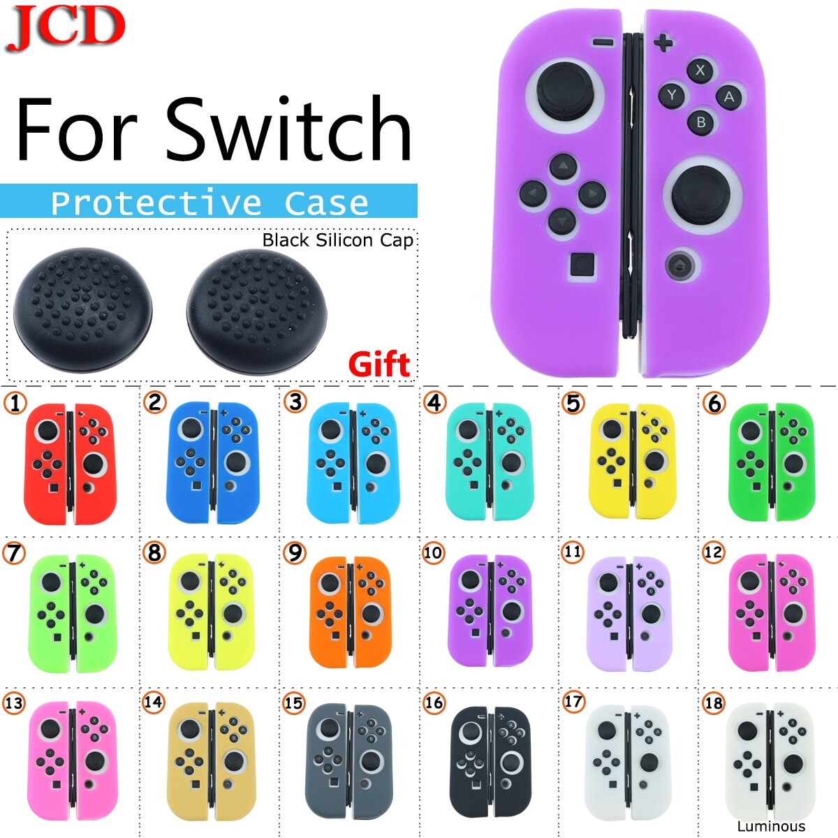 JCD For Nintend for Switch Controller Gamepad Joystick Silicone Case For Nintendo for Switch NS Black Silicon Cap