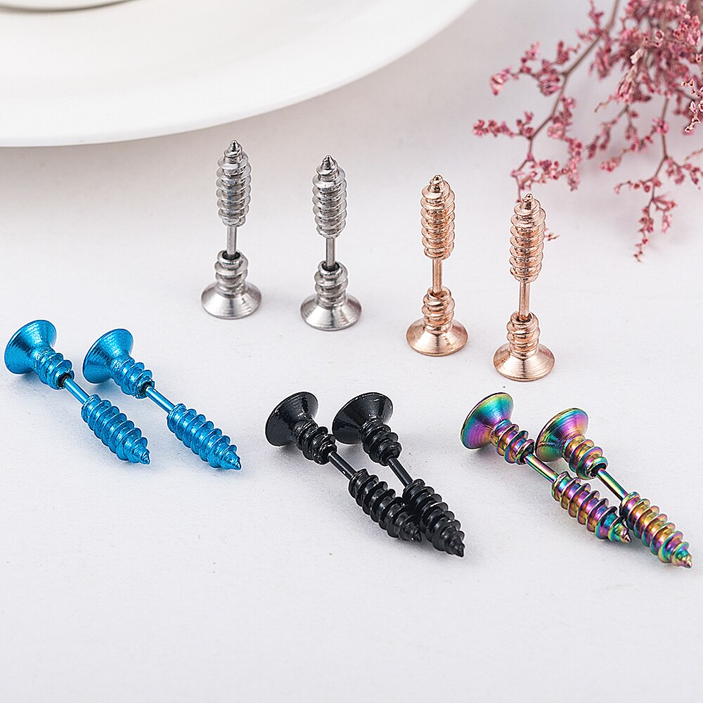 1 Paar Punk Stijl Rvs 5 Kleuren Stud Oorbellen Mannen Vrouwen Oor Sieraden Rock Gothic Unisex Piercing Oorbel