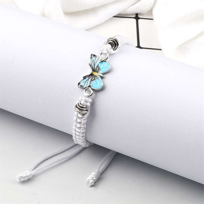 Blauwe Vlinder Hanger Armband Voor Vrouwen Meisje Verstelbare Handgemaakte Rood Touw Ketting Armbanden Bangles Vriendschap Sieraden