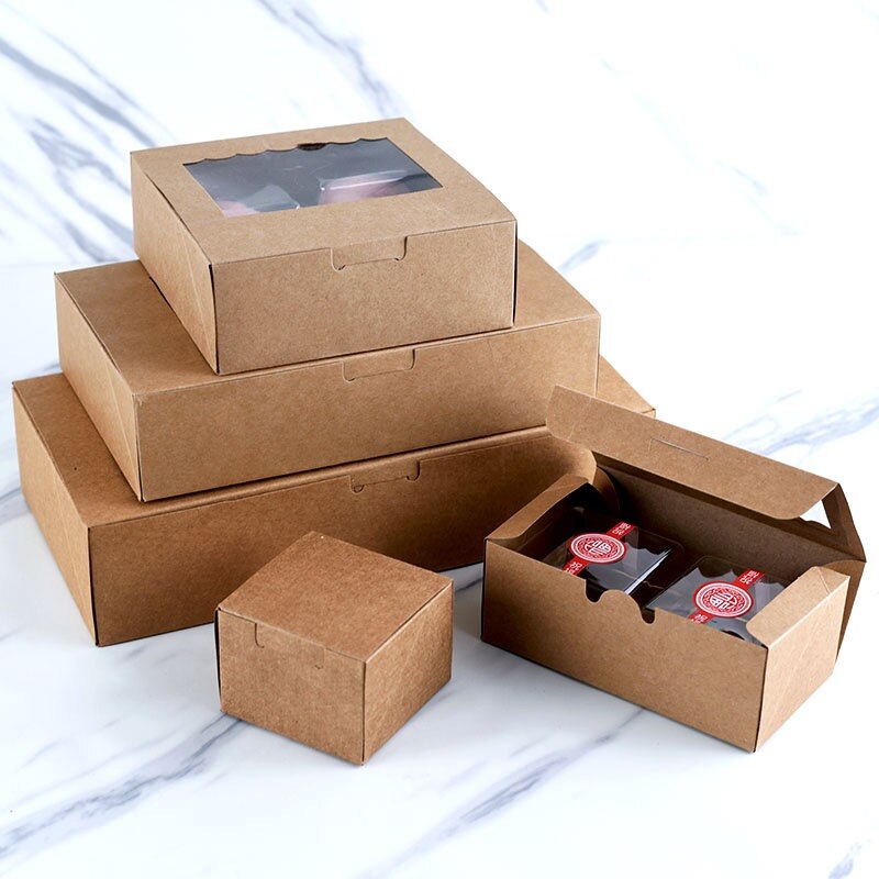 30pcs/lot Kraft Paper Clear Window cake box Wedding Dessert Cupcake Box blue Chocolate Muffin Biscuits Cookie packaging boxes