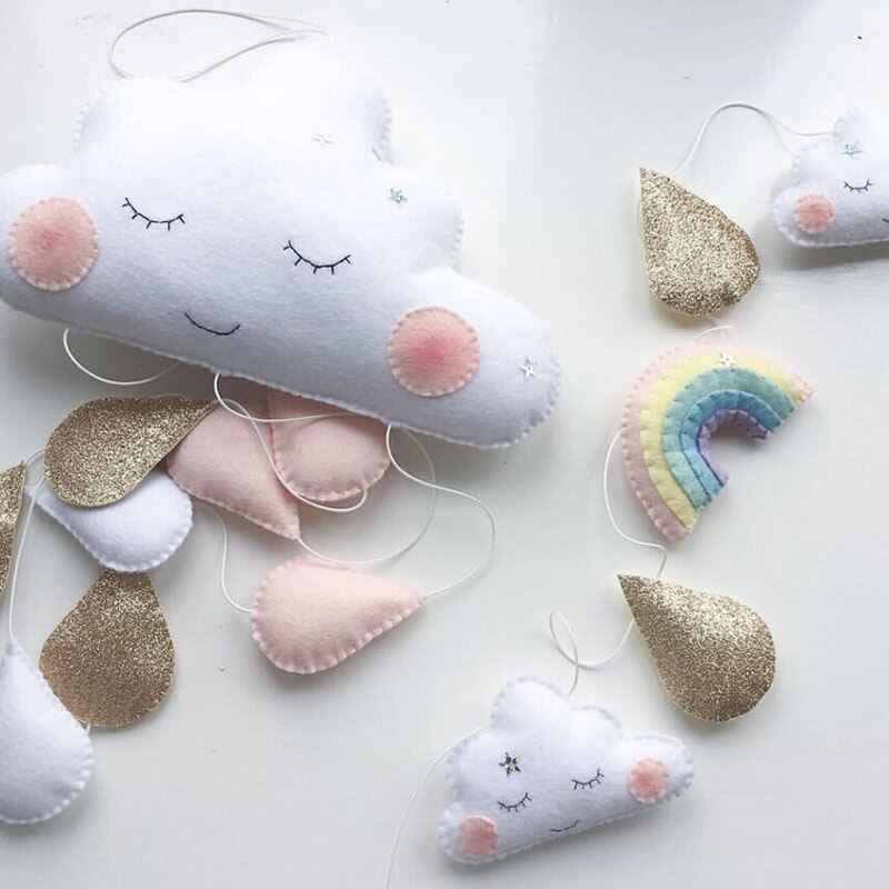 INS Baby Room Decor Toys Newborn Clouds Hanging Ornaments Bed Bell Baby Bedroom Decoration Water Droplets Photography Props