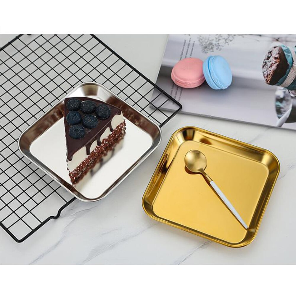 1Pcs 304 Stainless Steel Snack Cold Plate Kindergarten Snack Plate Barbecue Plate Nordic Flat Base Fruit Plate