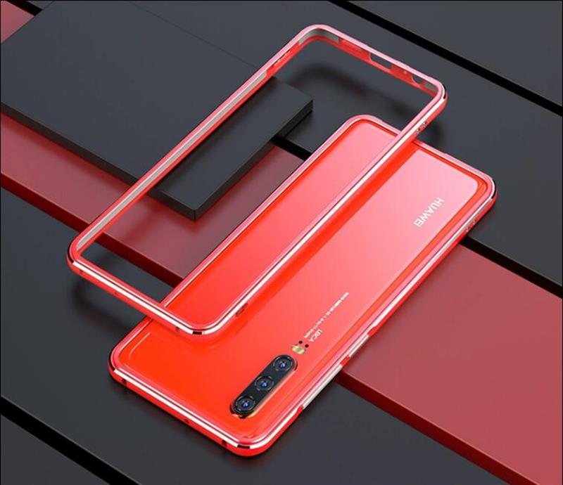 Para Huawei P30 Pro funda de lujo Original de aluminio brillante protector de parachoques P30 Lite funda de Metal marco P30 funda de coque: For Huawei P30 / red with silver