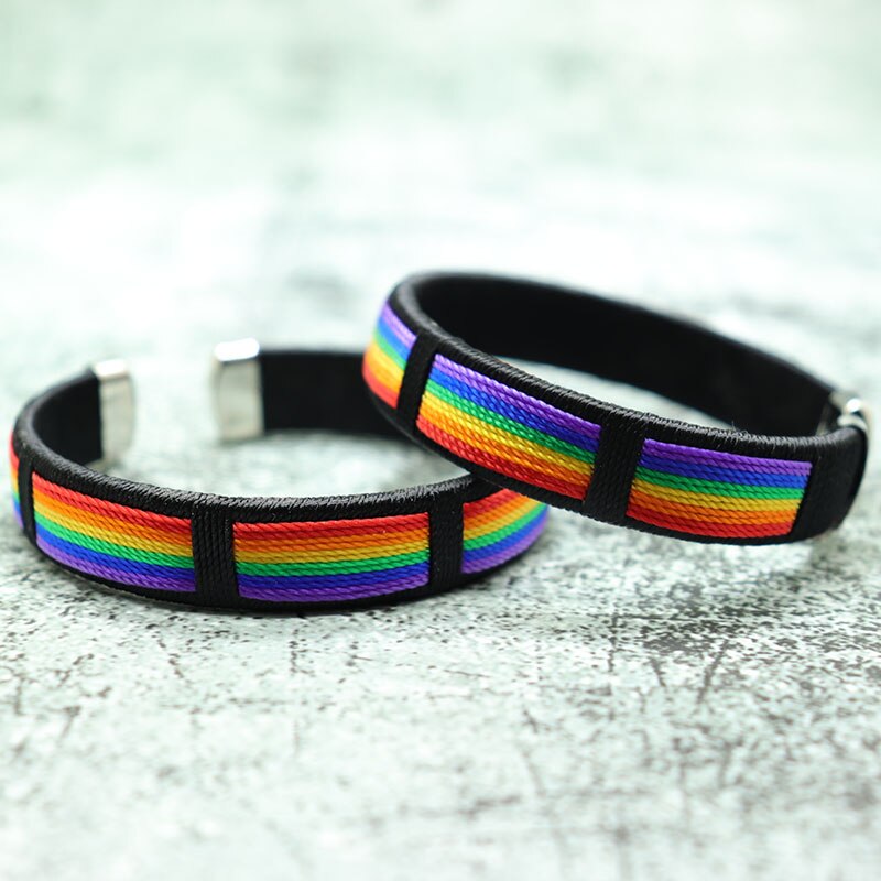 LGBT Armbänder Für Männer Frauen Handgemachte Webart Gewinde Braslet Einstellbare Homosexuell Stolz Öffnung Armreif Wrap Brazalete