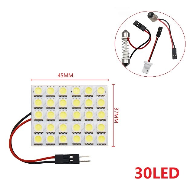 6 9 12 15 24 SMD 5050 LED Auto Panel de luz lectura bombilla tipo cúpula Interior del coche techo mapa lámpara T10 W5W C5W C10W Festoon 3 Base adaptadora: Blanco