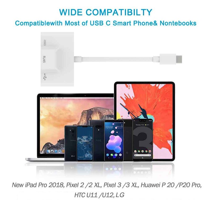 3 i 1 laderadapter til type-c til lan 100 mbps ethernet  rj45 adapter otg usb 3.0 kameraleser til type-c smarttelefon