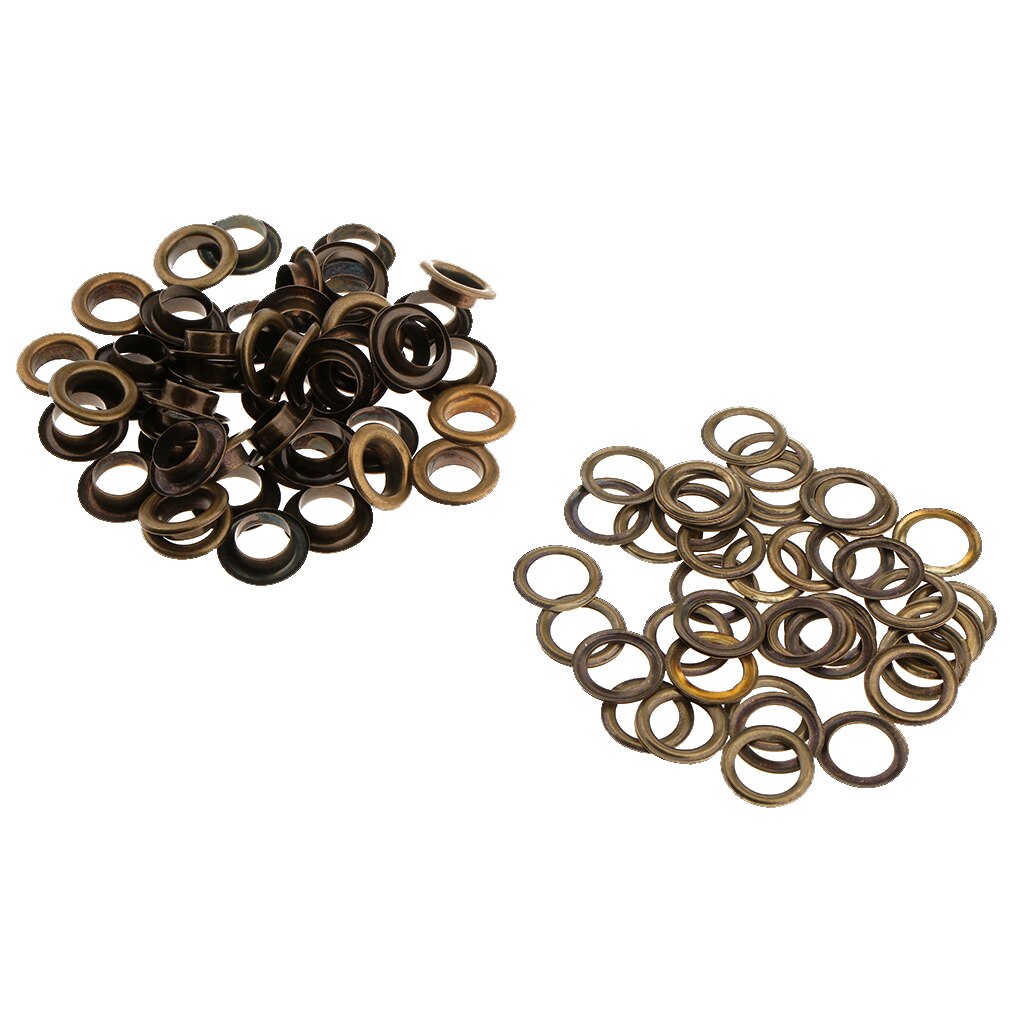50 stykker metaløjler med skiver læderfittings til beklædningsgenstande: Bronze 15mm