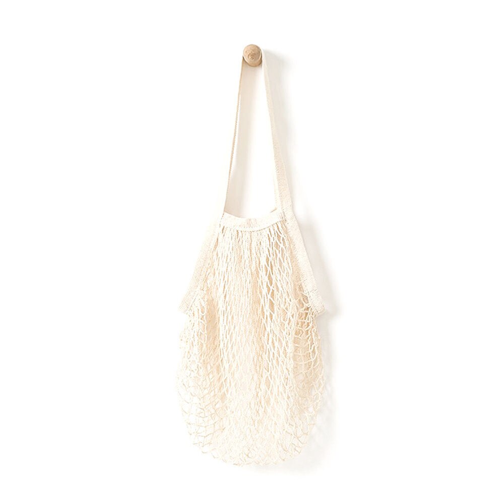 netting handlepose gjenbrukbar streng frukt oppbevaring håndveske totes kvinner shopping mesh nett vevd veske butikk dagligvare tote bag: J