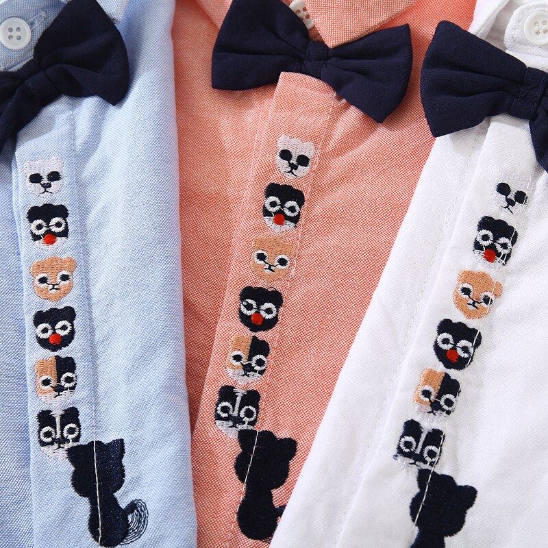 Spring Autumn 2 3 4 5 6 8 10 Years Children White Cotton Long Sleeve Turn-Down Collar Bow Handsome Shirt For Kids Baby Boys