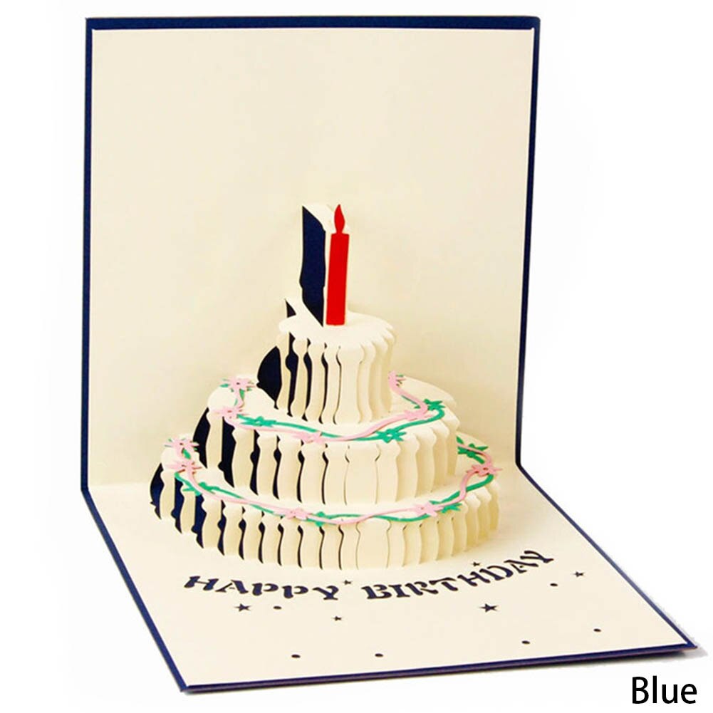 3D moda w górę ręcznie origami świeczka na tort urodzinowy projekt kartka z życzeniami koperta karta zaproszenie Kirigami 15*15cm: niebieski