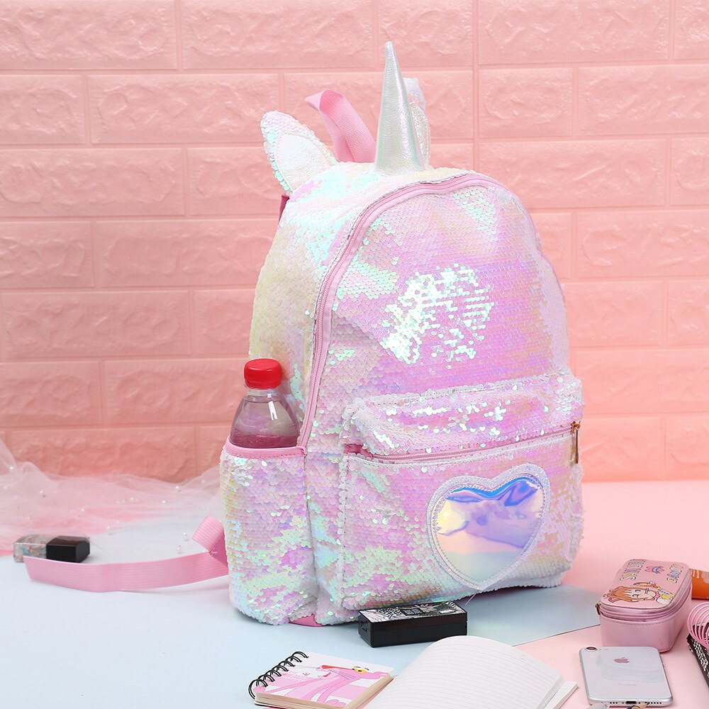 Schooltassen voor tienermeisjes, pailletten, hartvormige reistas, dames, glitter schoudertas, schooltas, mochila feminina