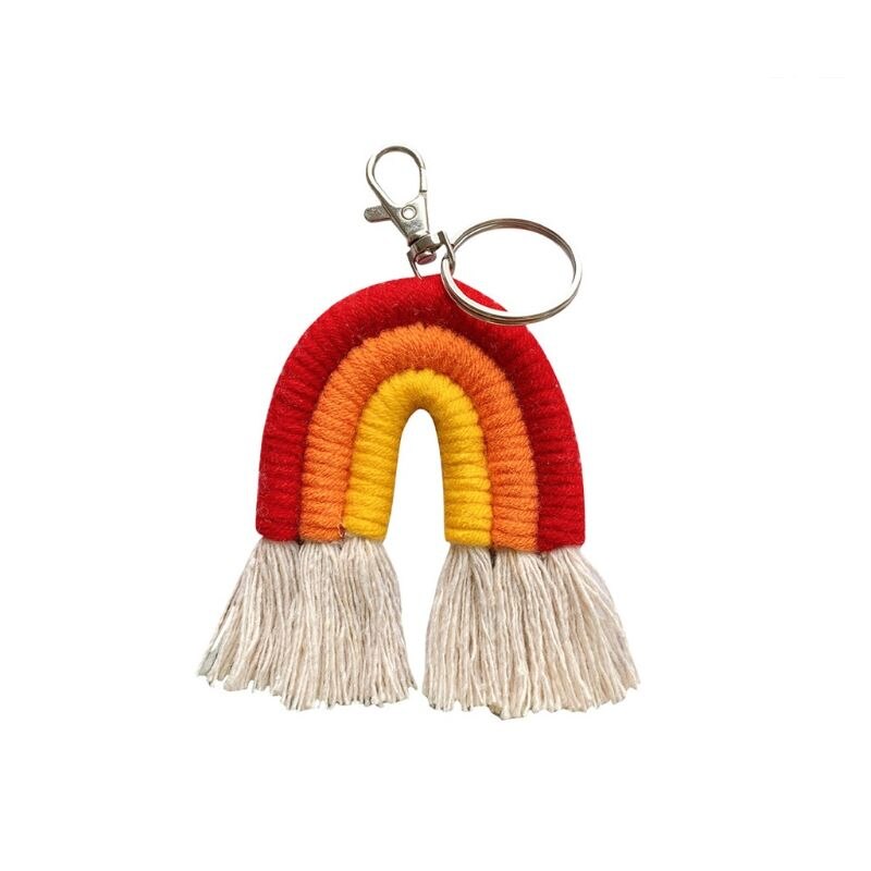 Weben Regenbogen Schlüsselanhänger Boho schlüssel Halfter Schlüsselring Macrame Tasche Charme Auto Hängen 19QB: 16