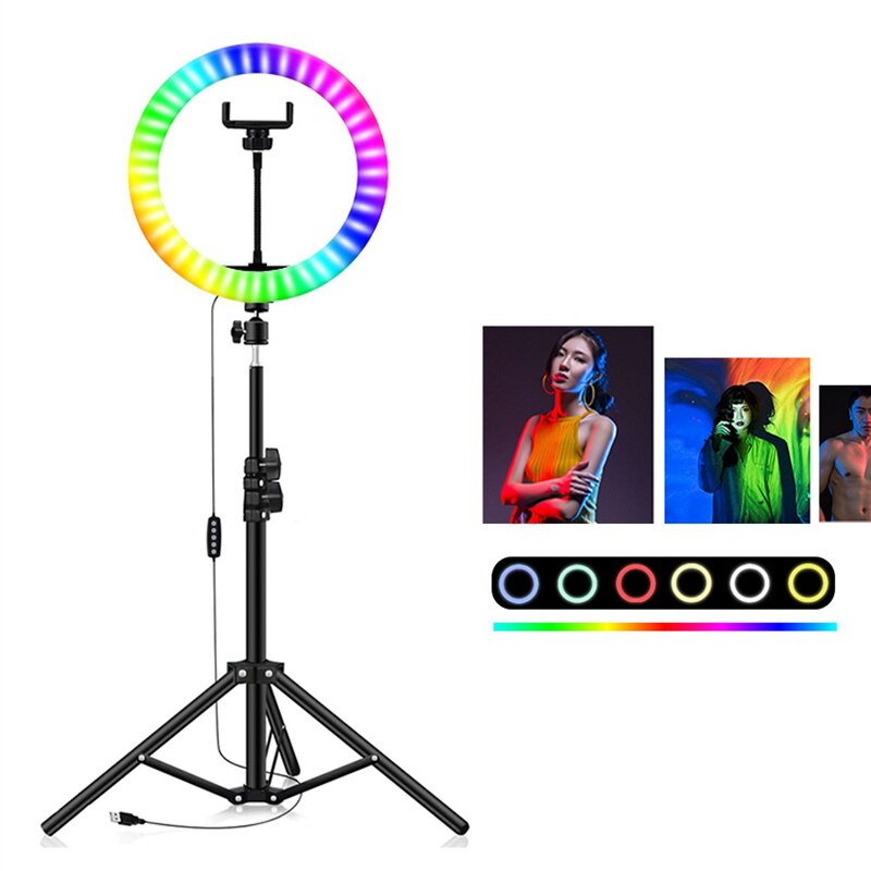 8/12 inch RGB Ring Light with Tripod Dimmable LED Selfie Ring Lamp with Stand Photography Lighting Studio Light for Photo Video