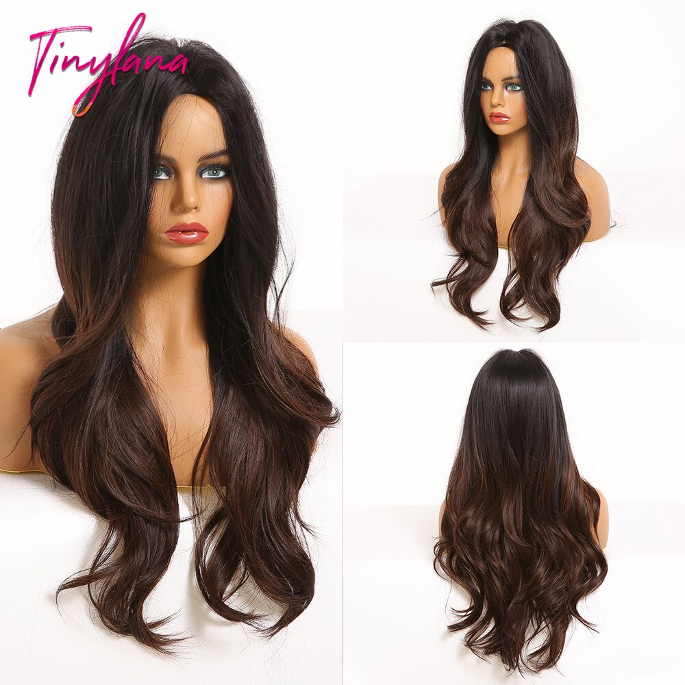 TINY LANA Synthetic Wigs Golden Ash Blonde Ombre Long Middle Point Wavy HairStyle Natural Hairline for Afro Women Heat Resistant: LC254-1
