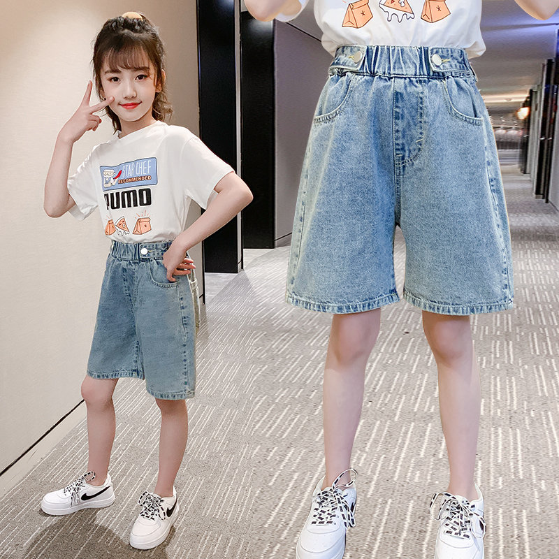 Sommarshorts knälång 4 6 8 10 12 13 år byxor barn korta jeans byxor barn flickor vida ben byxor byxor
