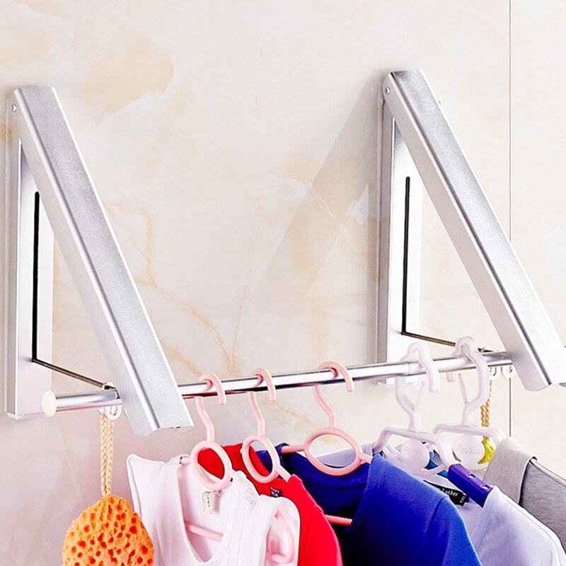 Balcony Space Aluminum Foldable Clothes Drying Laundry Rack Punch-free Hanging Clothes Bathroom Invisible Telescopic Drying Rack