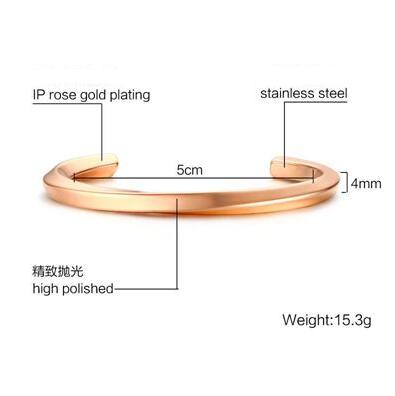 Twisted Rvs Manchet Armband Diverse Kleuren Armband Voor Mannen Unisex Sieraden 59Mm: rosegold 50mm