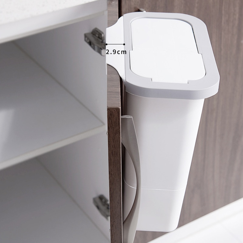 Kitchen Cabinet Door Hanging Trash Can with Lid Wall-mounted Waste Baskets Push-top Trash Garbage Bin Can Rubbish Container