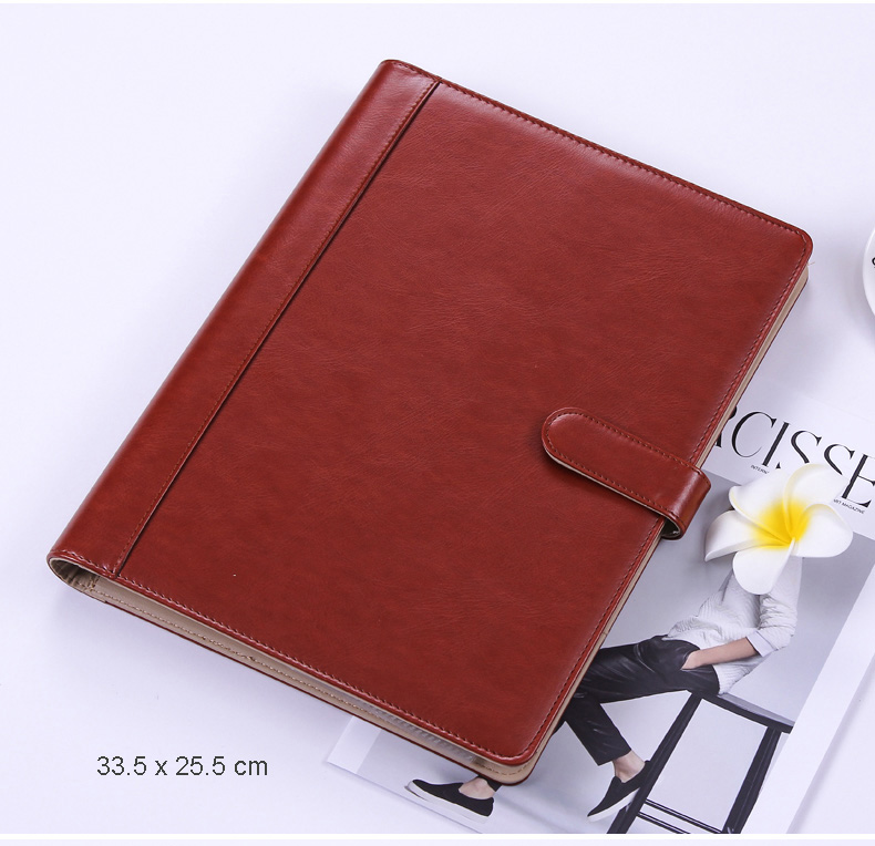Portafolio de cuero PU A4 para negocios, soporte para archivos, carpeta de letreros para conferencias de ventas, con calculadora, estante de soporte móvil: brown