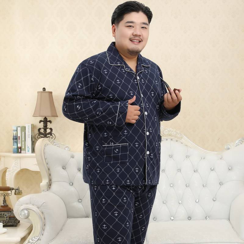 Heren katoenen pyjama's plus size dikke set geruite losse stijl comfortabel gezellig lounge homewear nachthemd nachtkleding pyjama 3xl-5xl: 4 / 5xl