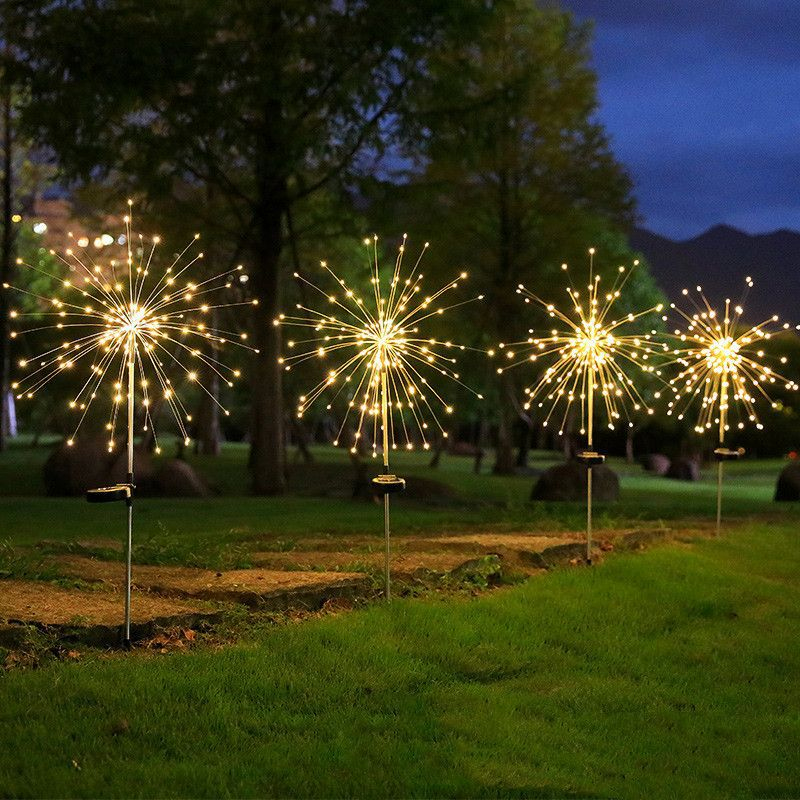 Vuurwerkverlichting op zonne-energie Waterdichte verlichting voor buiten Camping Ambient Lichtslingers op zonne-energie Grondstekker Vuurwerkverlichting Lichtslingers