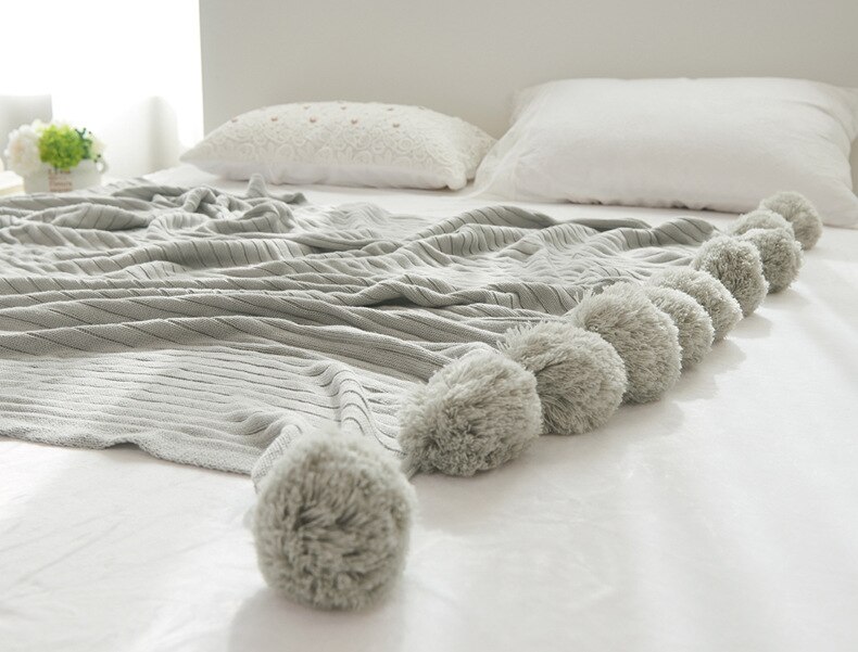 mylb Brand cotton Pom Crochet Thread Blanket 100*105 150*200cm For Babies Adults Twin Size Bed Kitted Throws Bed Runners: 2grey / 105cm 100cm